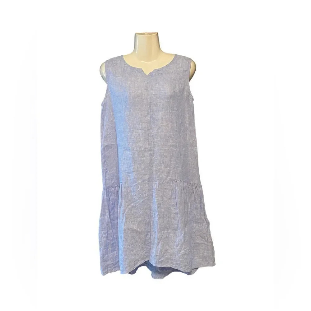 UNQ Linen Sleeveless Drop Waist Baby Doll Dress